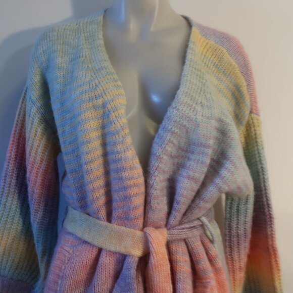 Womens Shag Boutique Multicolor Ombre Belted Cardigan Sweater O/S - Picture 3 of 7